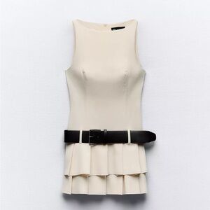 Zara belted box pleat jumpsuit dress
